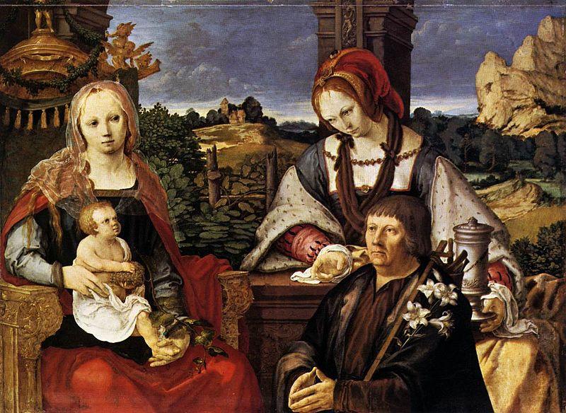 Lucas van Leyden Virgin and Child with Mary Magdalen and a donor Germany oil painting art